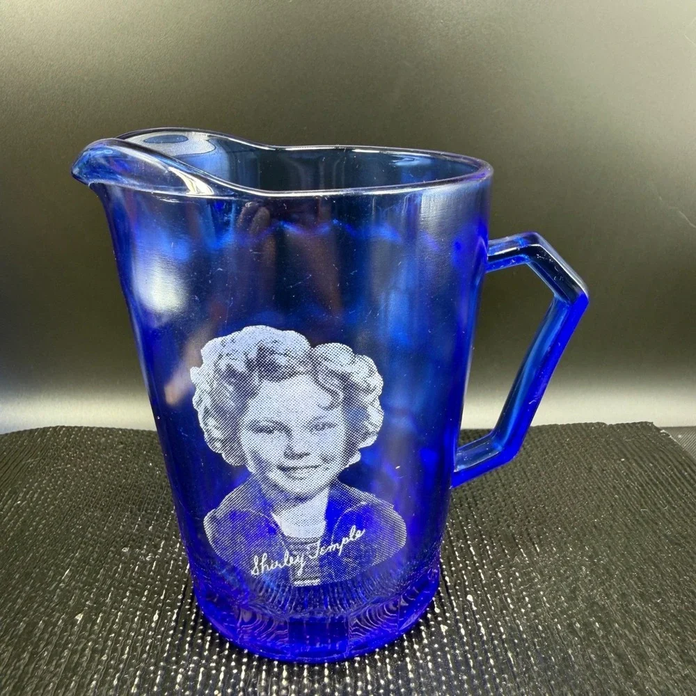 Vintage Shirley Temple‎ Cobalt Blue Glass Pitcher Creamer Depression Glass 1930s